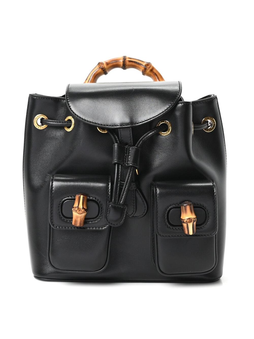 Gucci Calfskin Bamboo Backpack Black #372527G82B